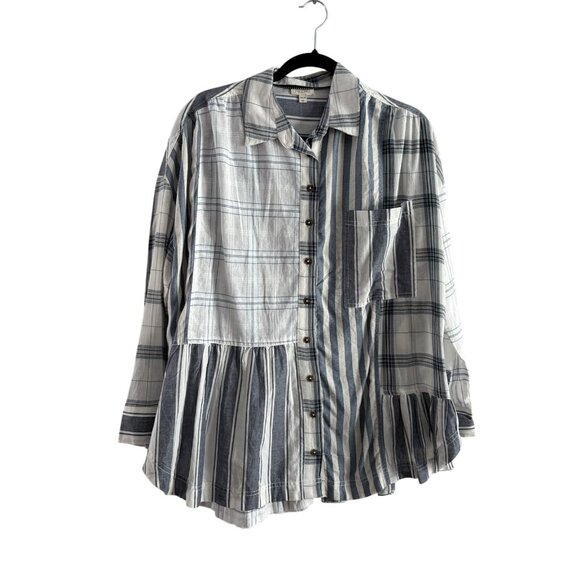 Pilcro Anthropologie XXS/XS Patchwork Oversized Button Down Flounce Shirt NWT - Picture 4 of 16